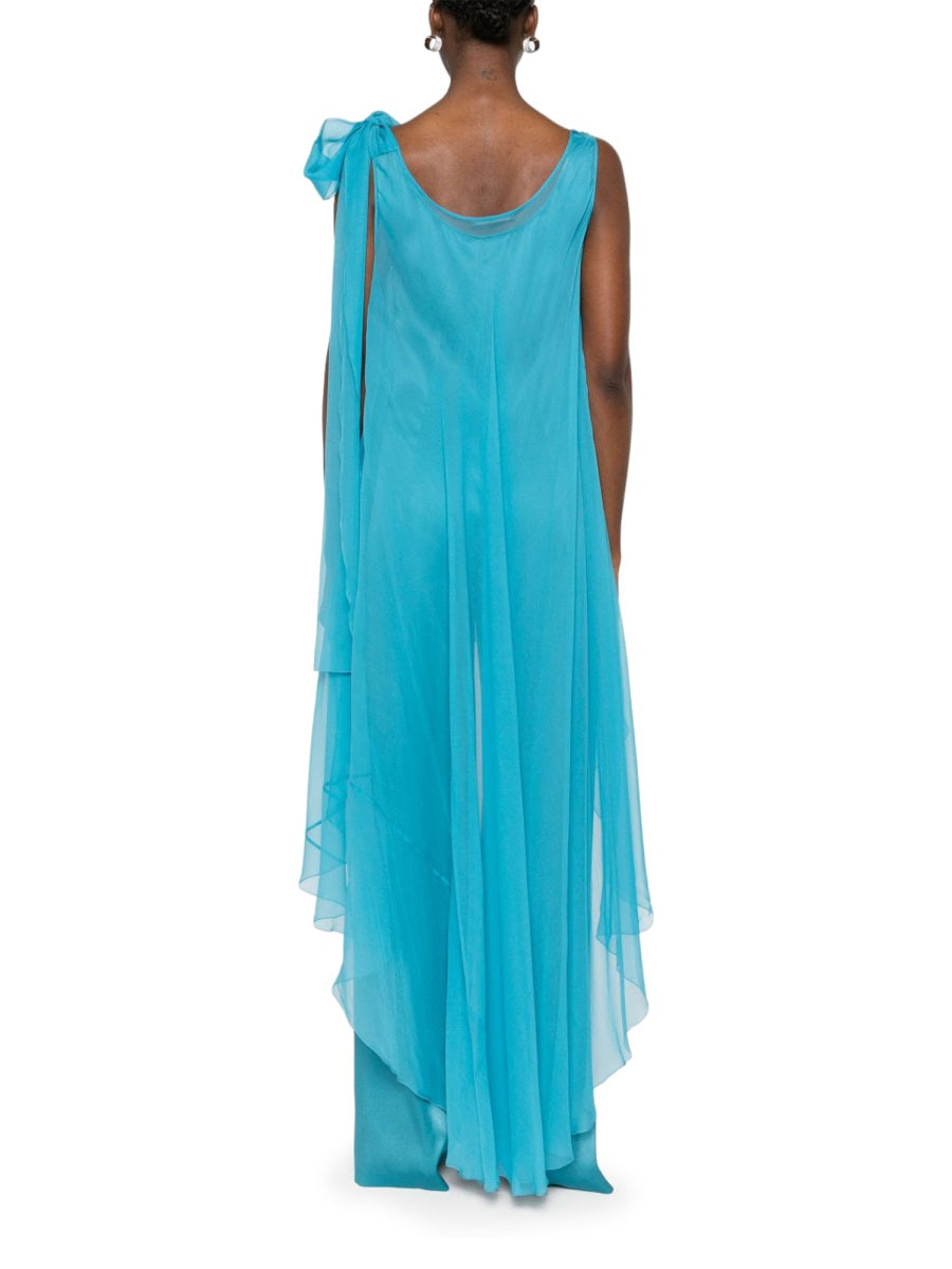 Flowing Silk Jumpsuit with Asymmetrical Overlay