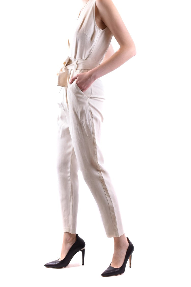 Sleeveless White Jumpsuit With Deep V-Neck
