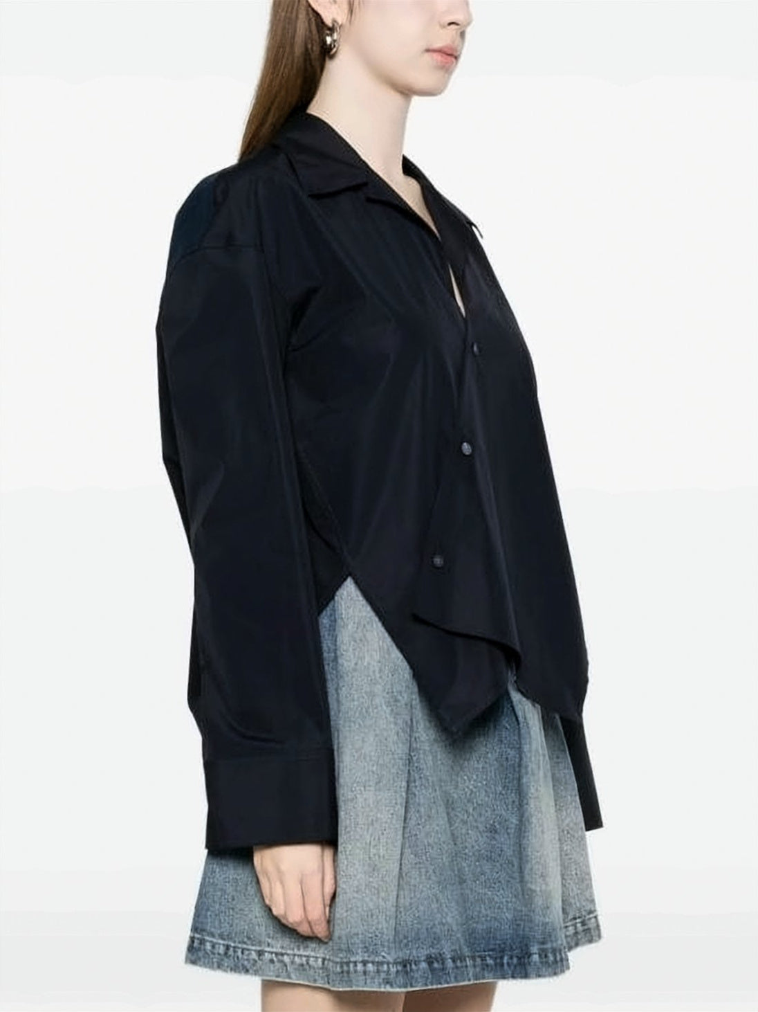 Asymmetrical Black Cotton Shirt with Unique Closure