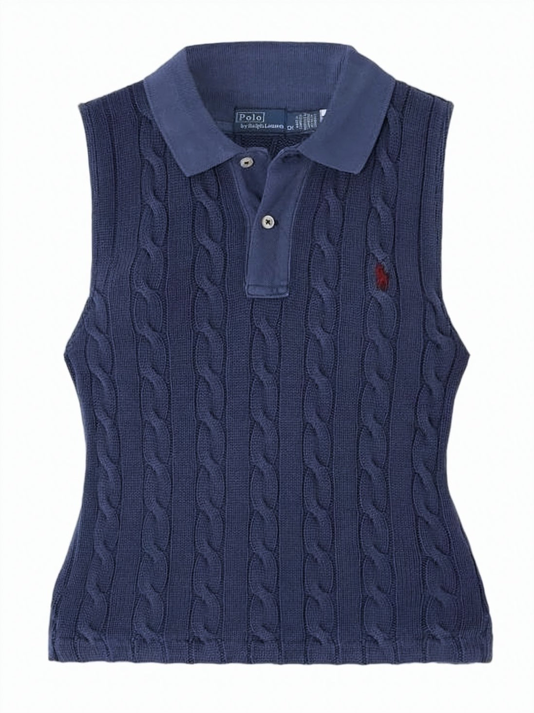 Sleeveless Cable Knit Polo Top
