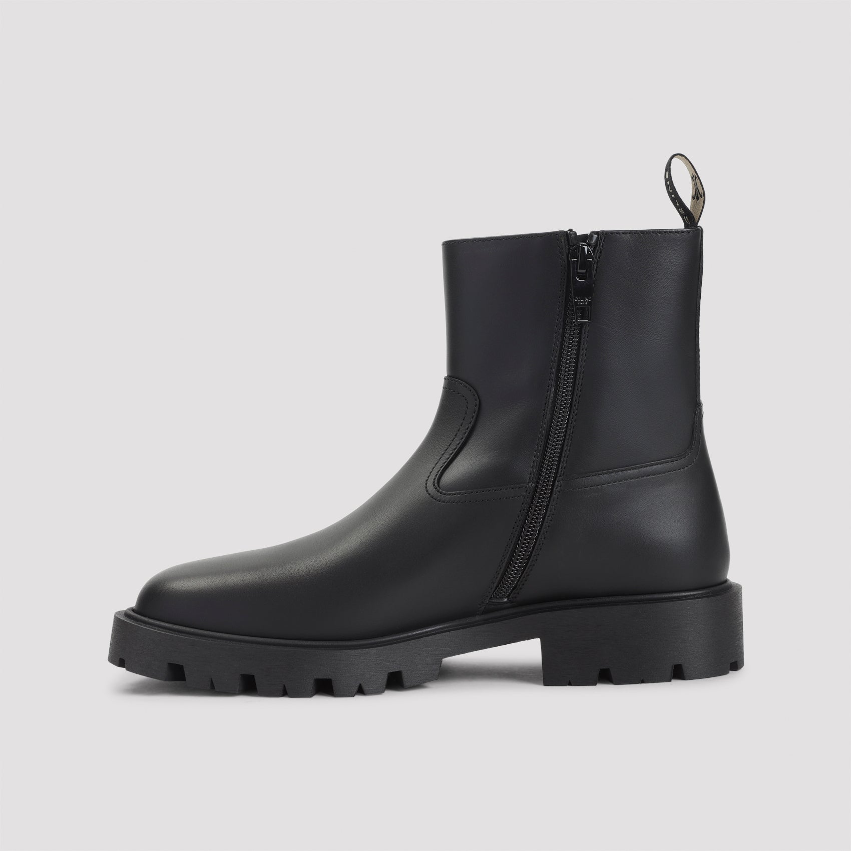 Black Calf Leather Ankle Boots