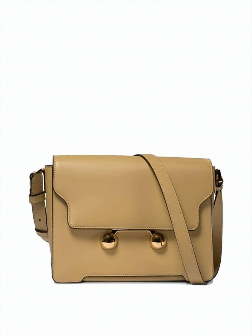 Structured Brown Leather Shoulder Bag with Gold-Tone Clasps