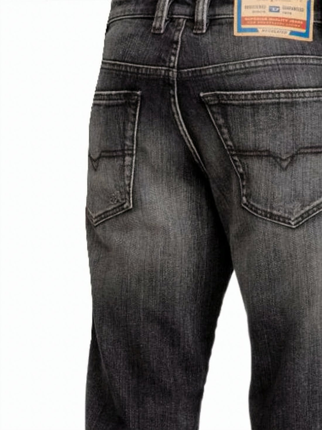 Slightly Faded Black Denim Pants with Five-Pocket Design