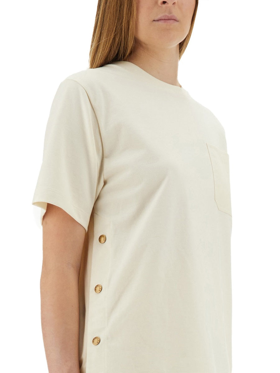Side Button Detail T-Shirt in Soft Cotton