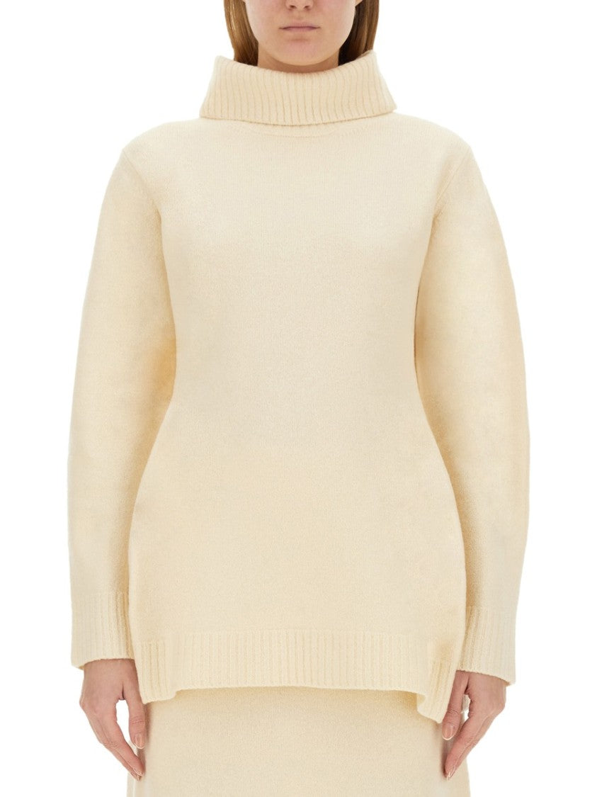 Ribbed Turtleneck Shirt With Oversized Silhouette