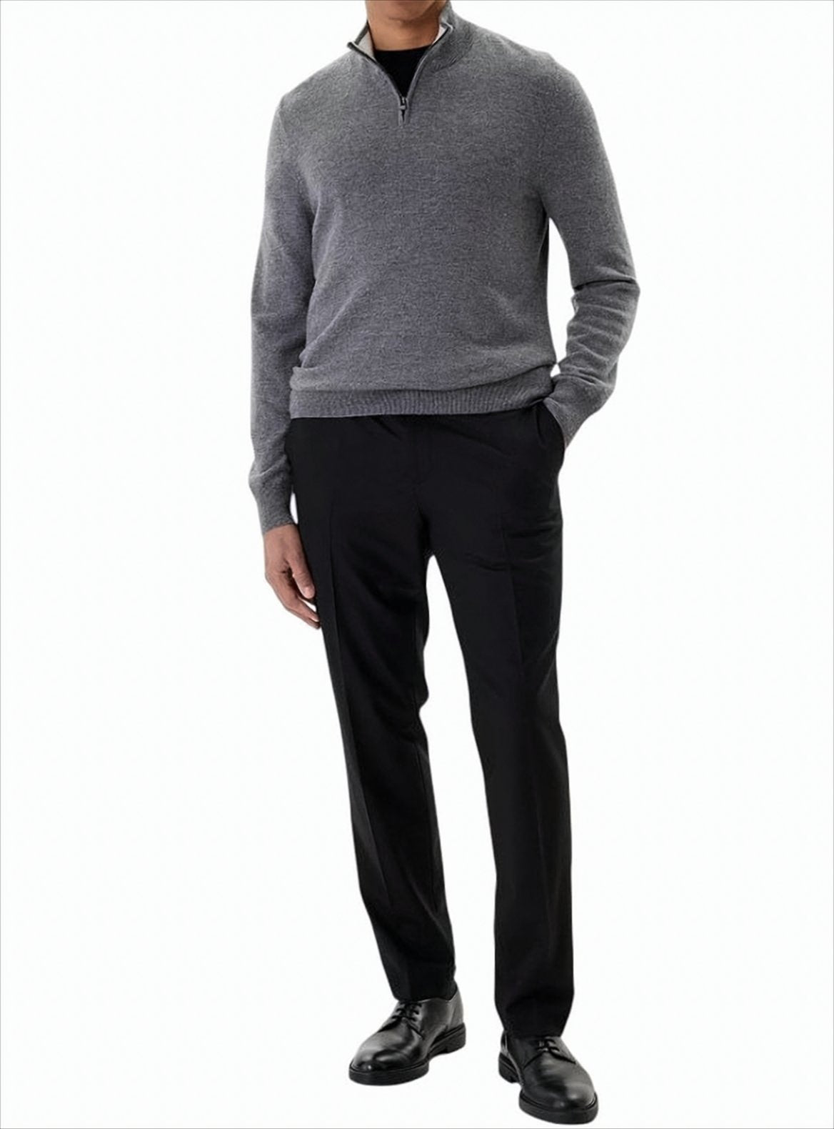 Half-Zip Gray Sweater With Tailored Fit