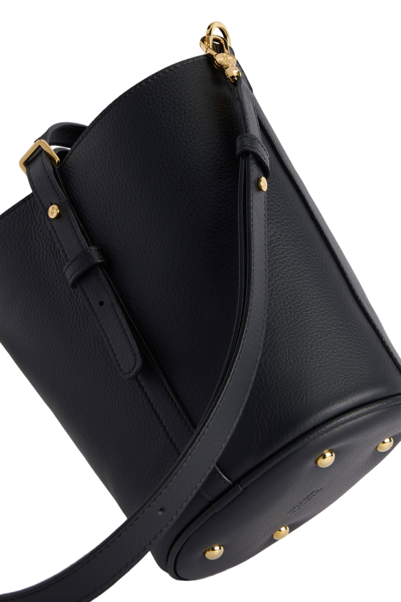 Small Black Grained Leather Bucket Bag
