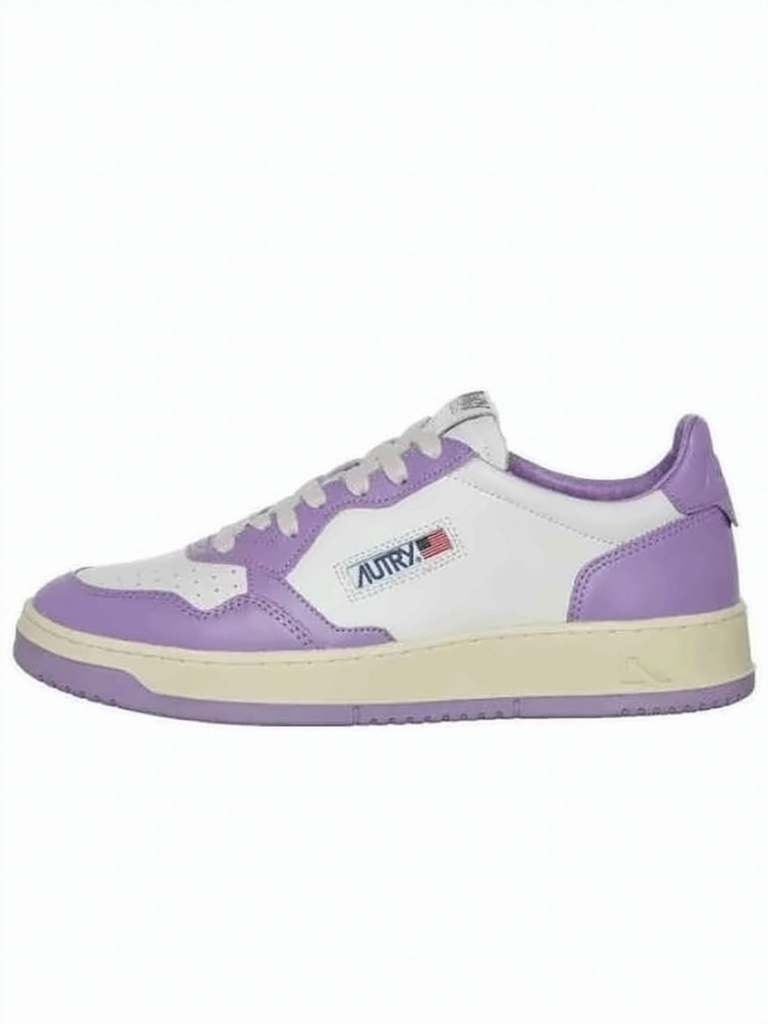 Low-Top Leather Sneakers with Lavender Accents
