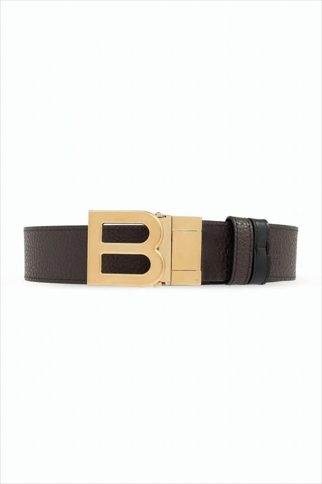 Textured Dark Brown Leather Belt with Gold-tone Buckle