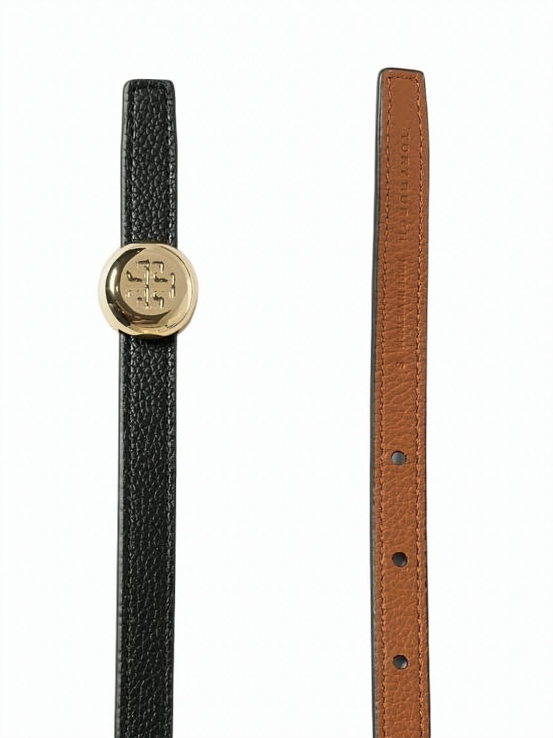 Textured Leather Belt With Oval Gold Buckle