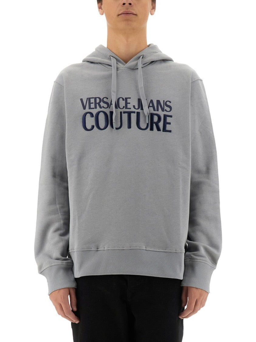 Grey Logo Print Sweatshirt With Classic Hood