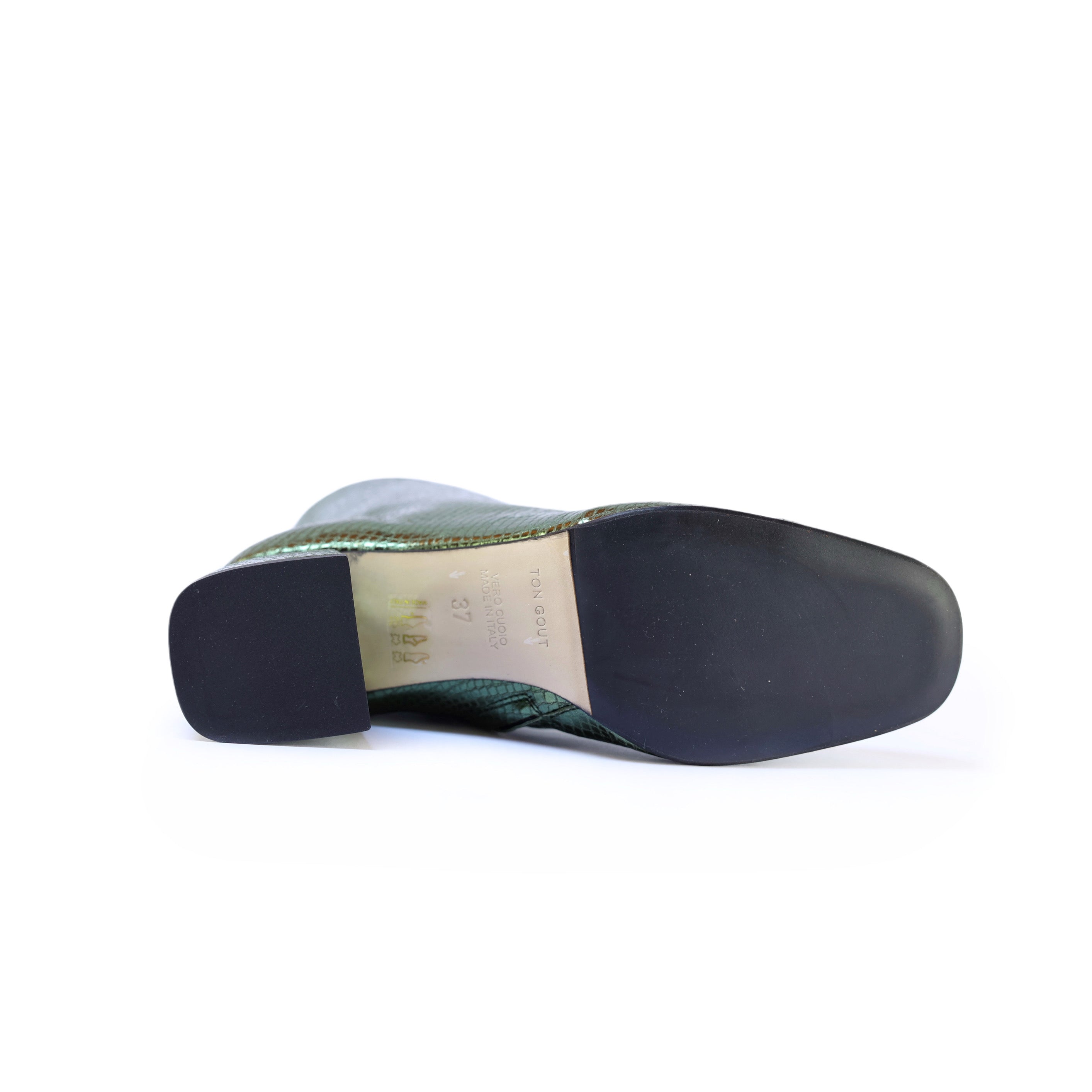 Snake-Effect Military Green Ankle Boots with Square Toe