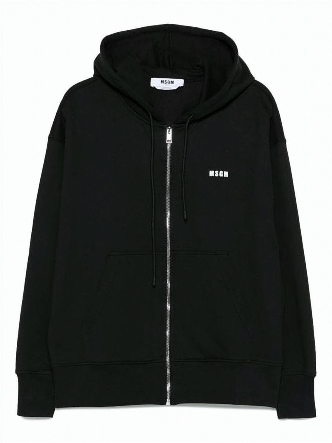 Zippered Black Hoodie with Drawstring