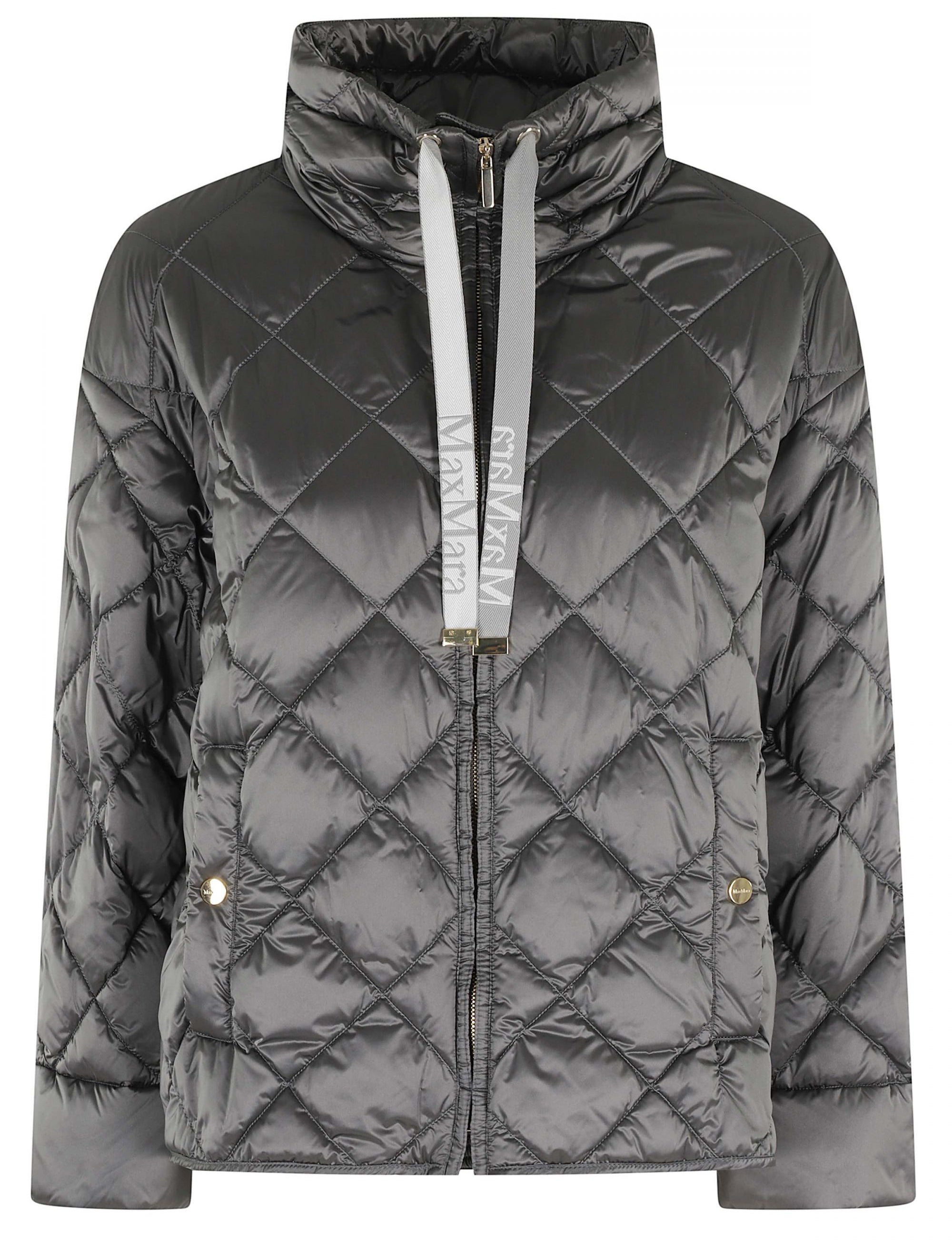 Diamond-Quilted Padded Jacket with High Collar