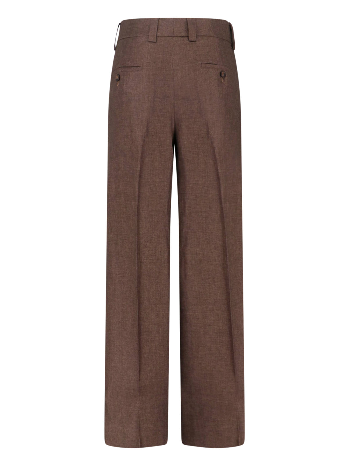 Brown Tailored Straight-Leg Linen Trousers