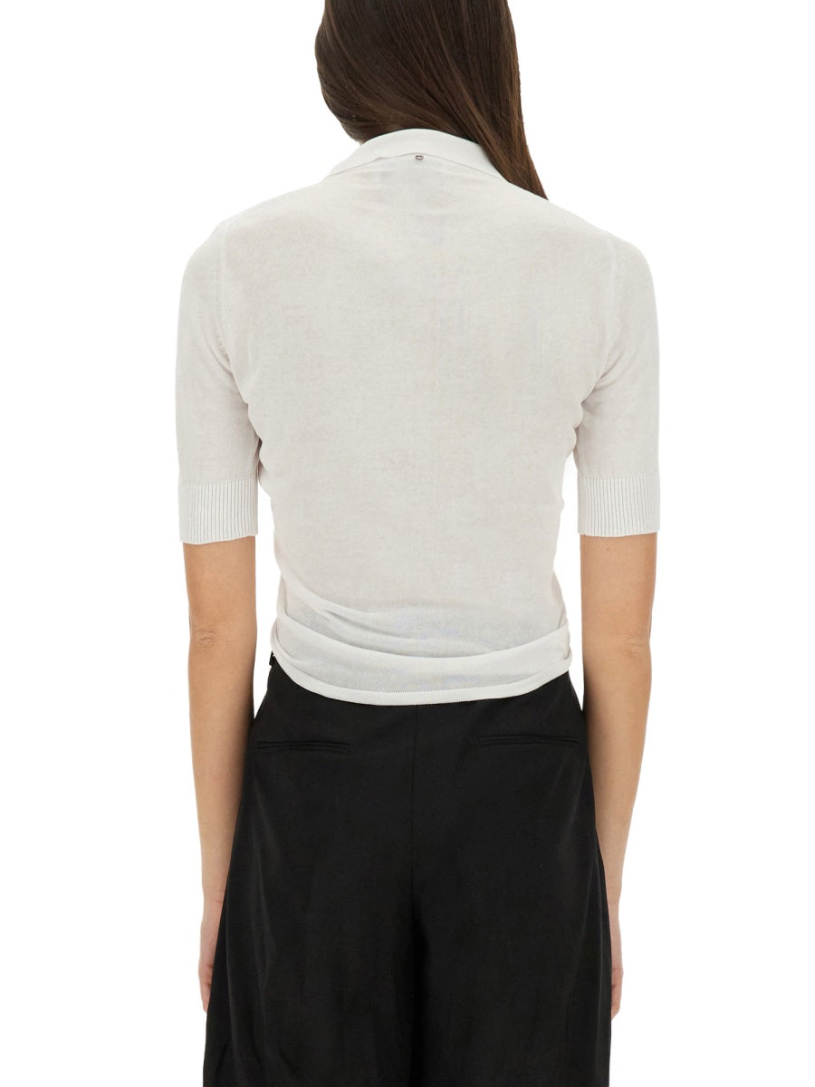 Slim Fit Short-Sleeved Top With Polo Collar