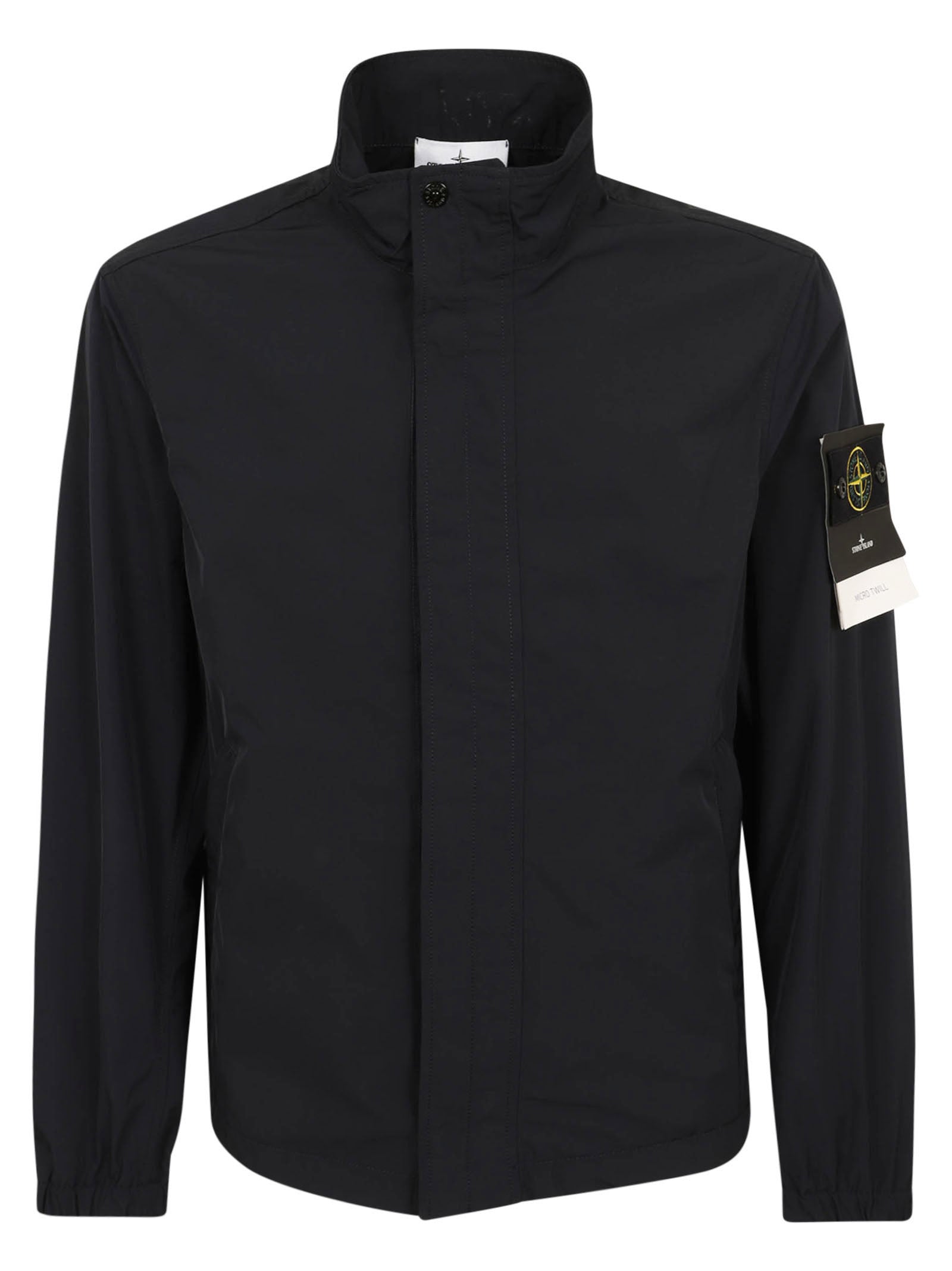 Micro Twill Polyester Jacket With High Collar And Button Closure