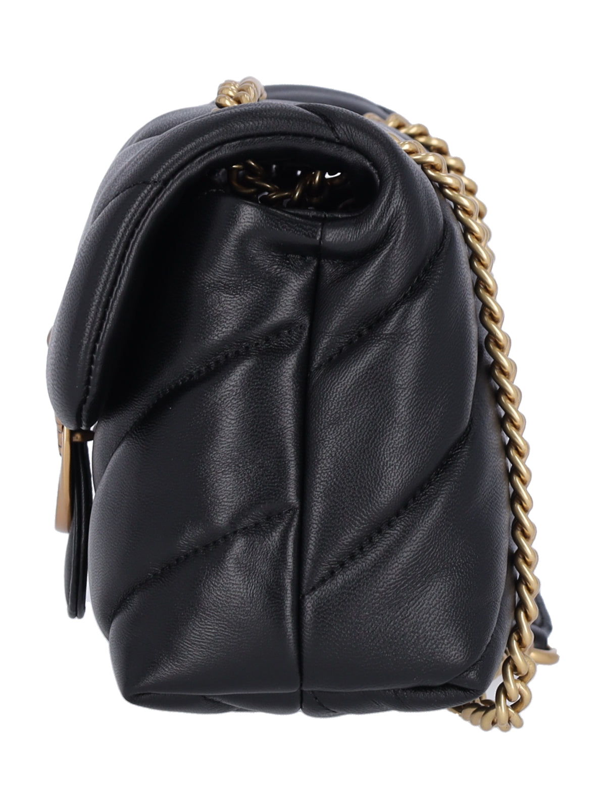 Mini Shoulder Bag With Diagonal Quilting And Chain Strap
