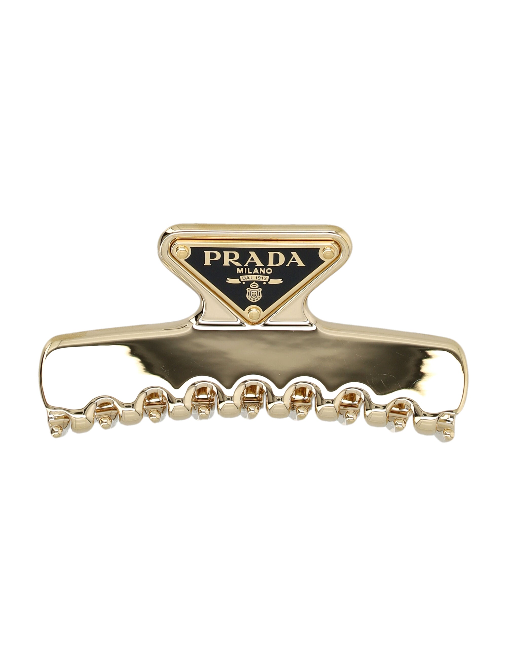 Oversized Gold Metal Hair Clip with Enamel Triangle Emblem