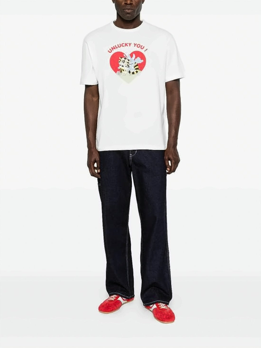 White Cotton T-Shirt with Heart Graphic