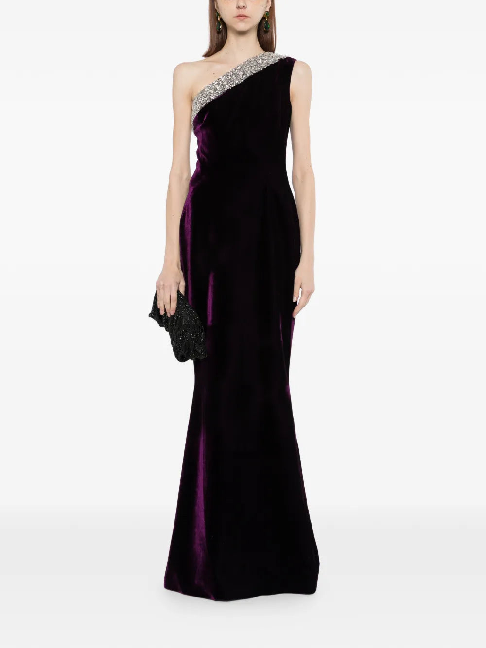Crystal Embellished One-Shoulder Dress
