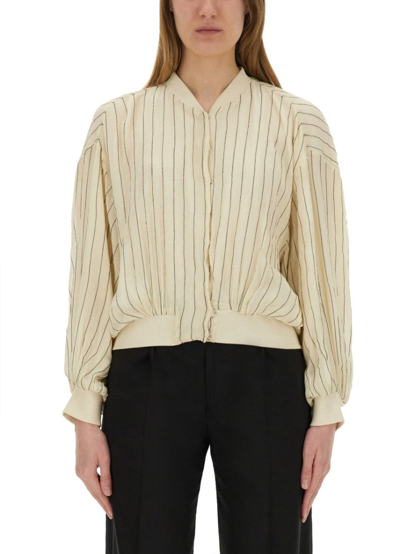 Silk Bomber Jacket With Subtle Stripes