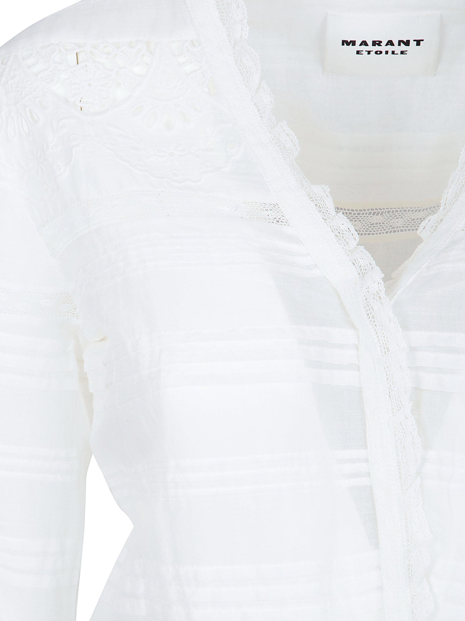 Long White Dress with Crochet Lace Inserts and Asymmetrical Hem