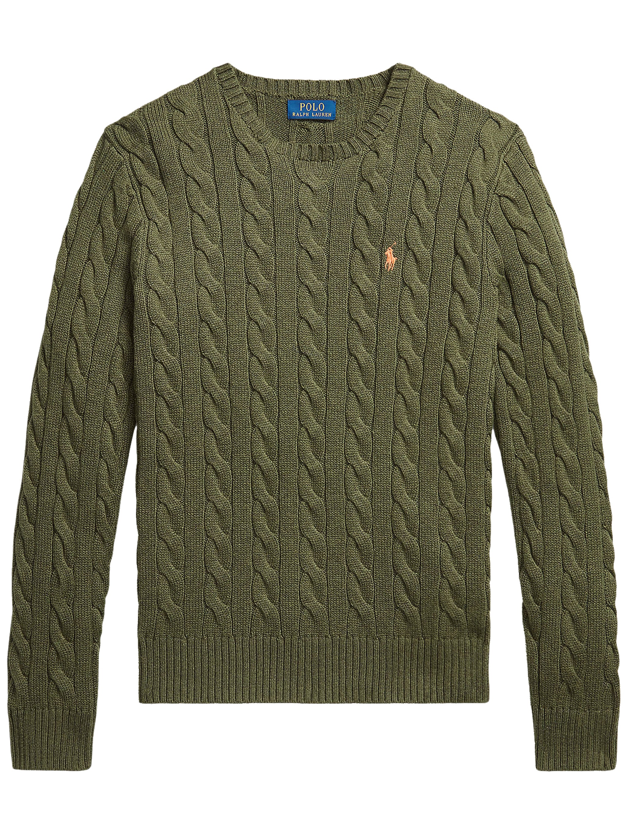 Green Pullover Cable Knit Cotton Sweater