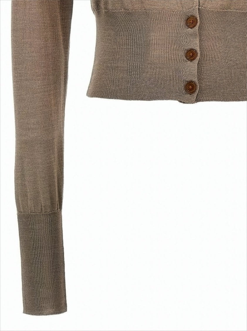 Cropped Knit Cardigan with Wooden Button Front