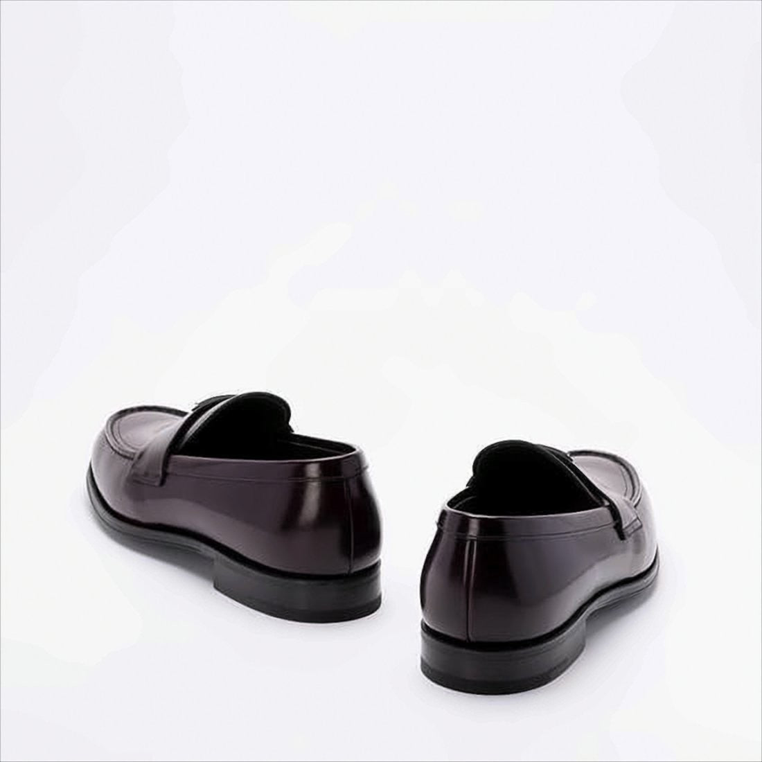 Burgundy Leather Loafers with Metallic Emblem