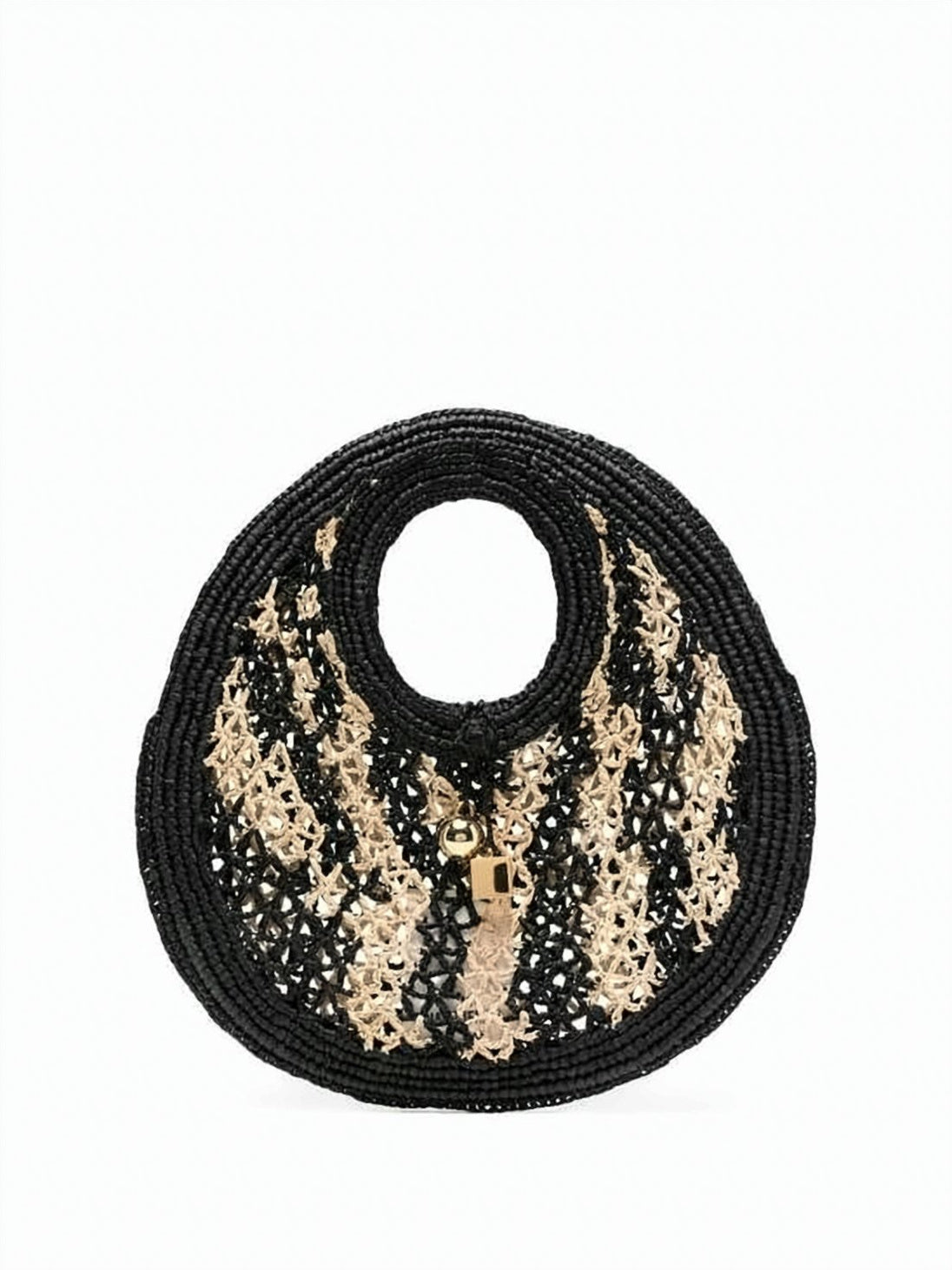 Open-Weave Raffia Tote Bag with Circular Handle