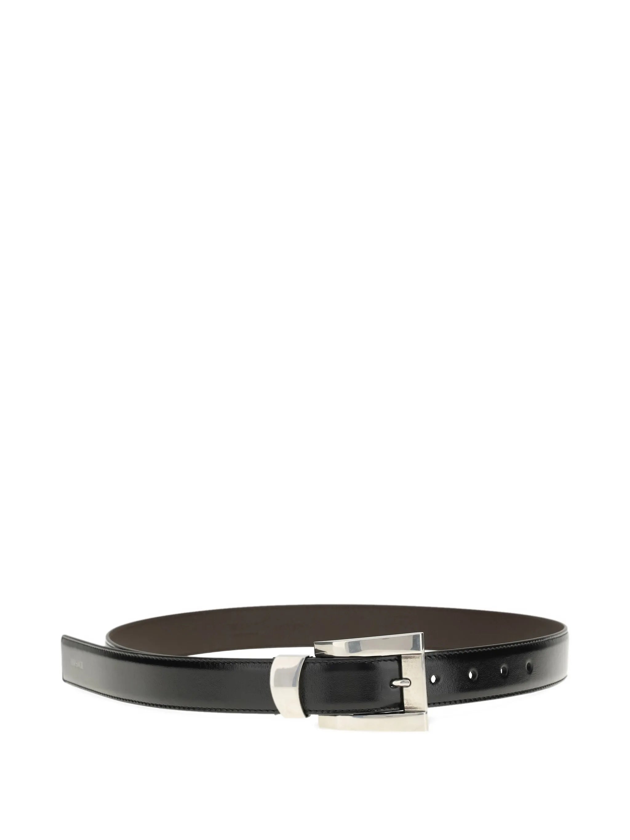 Black Narrow Calf Leather Silver-Buckle Belt