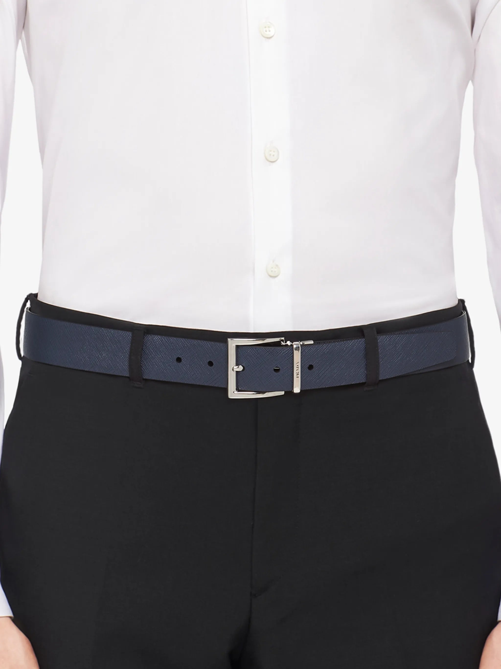 Black/Dark Blue Cintura Textured Leather Belts