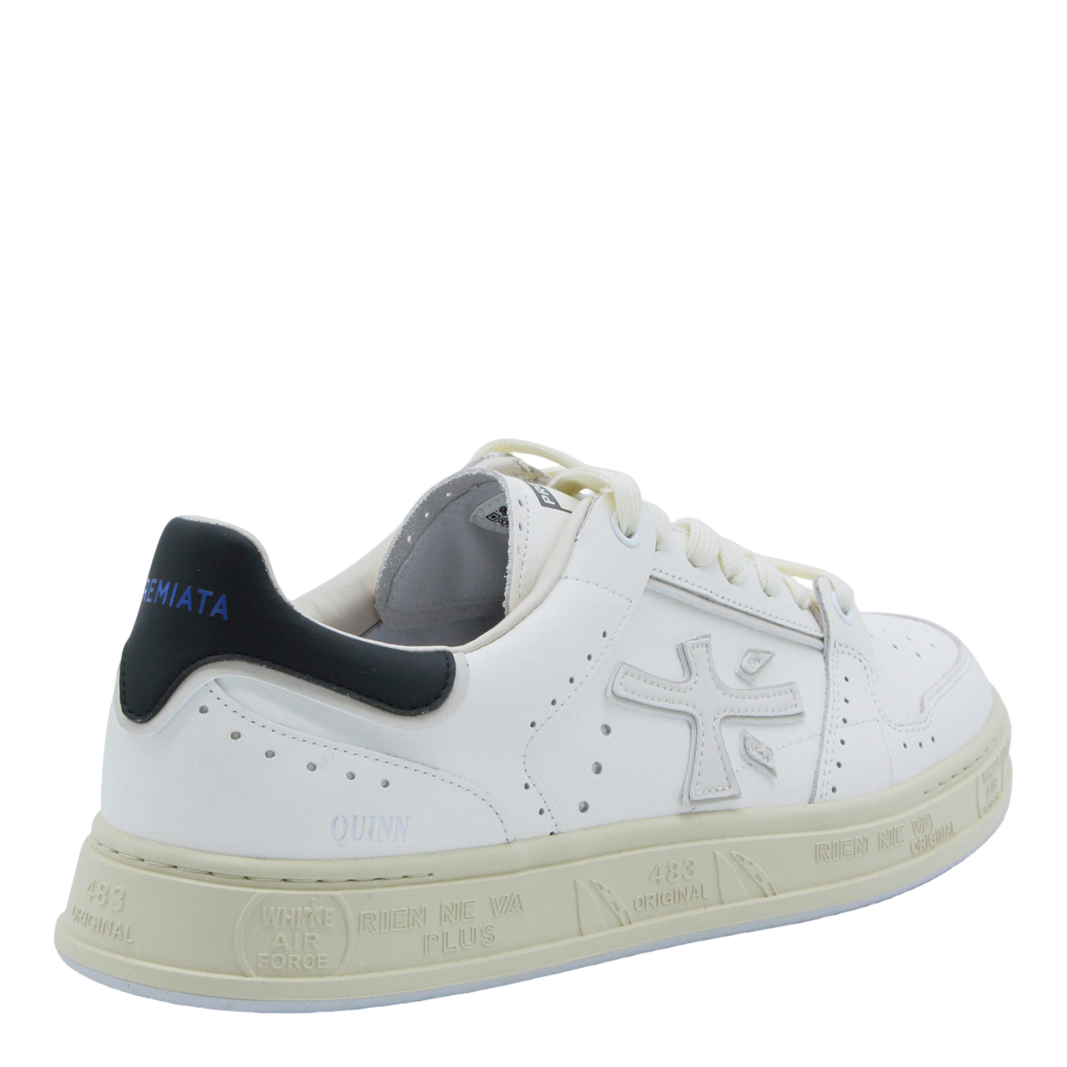 Low-Top Leather Sneakers with Perforated Upper