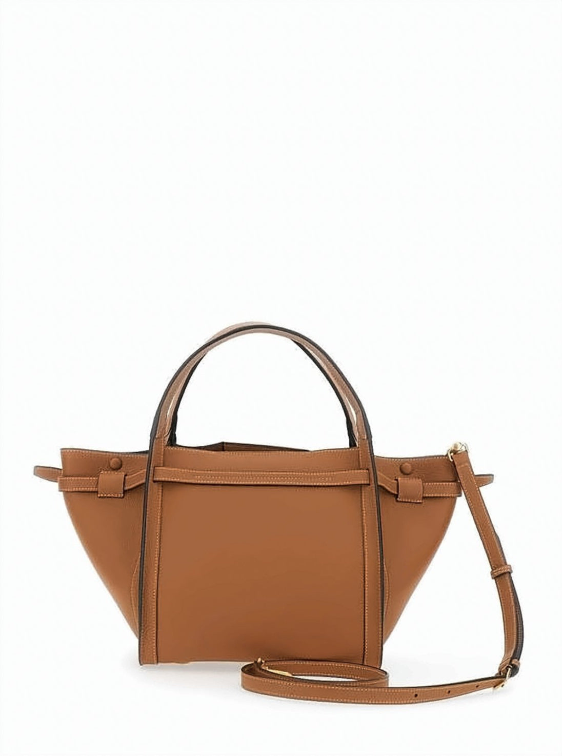 Trapezoidal Calf Leather Tote Bag with Gold-tone Hardware
