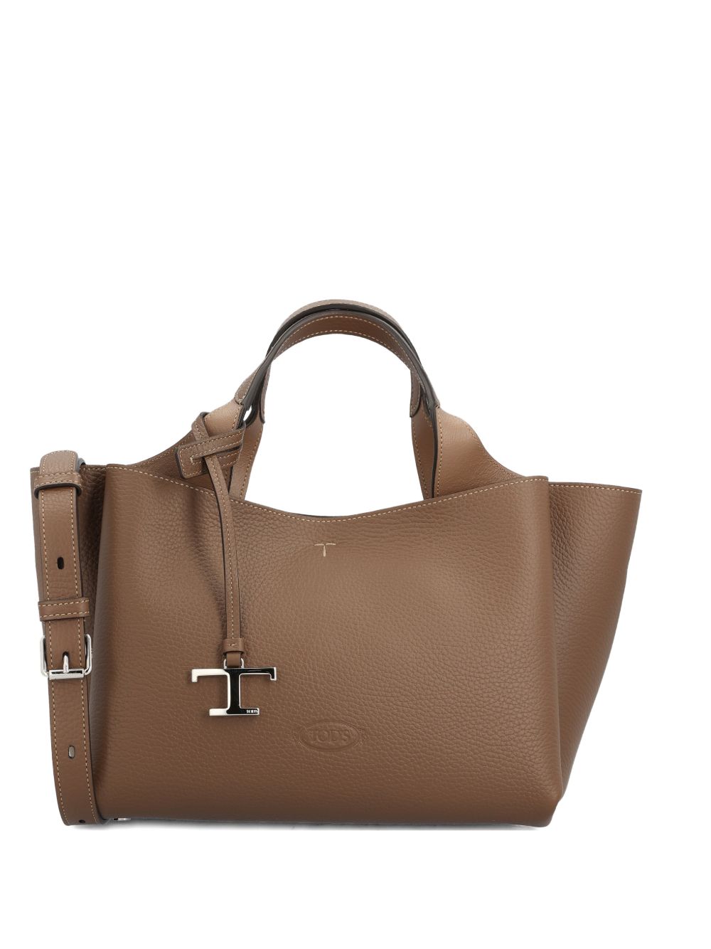 Structured Grained Leather Tote with Silver-tone Hardware