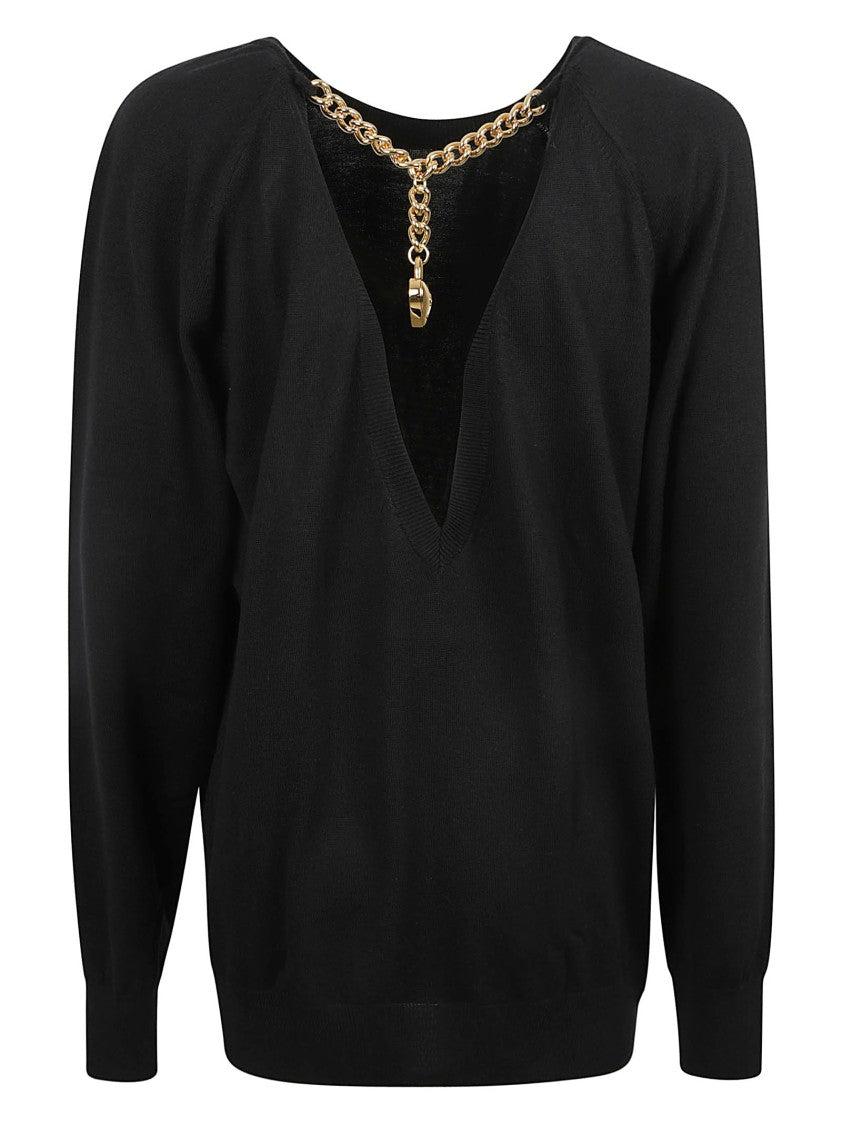 Deep V-Neck Black Sweater