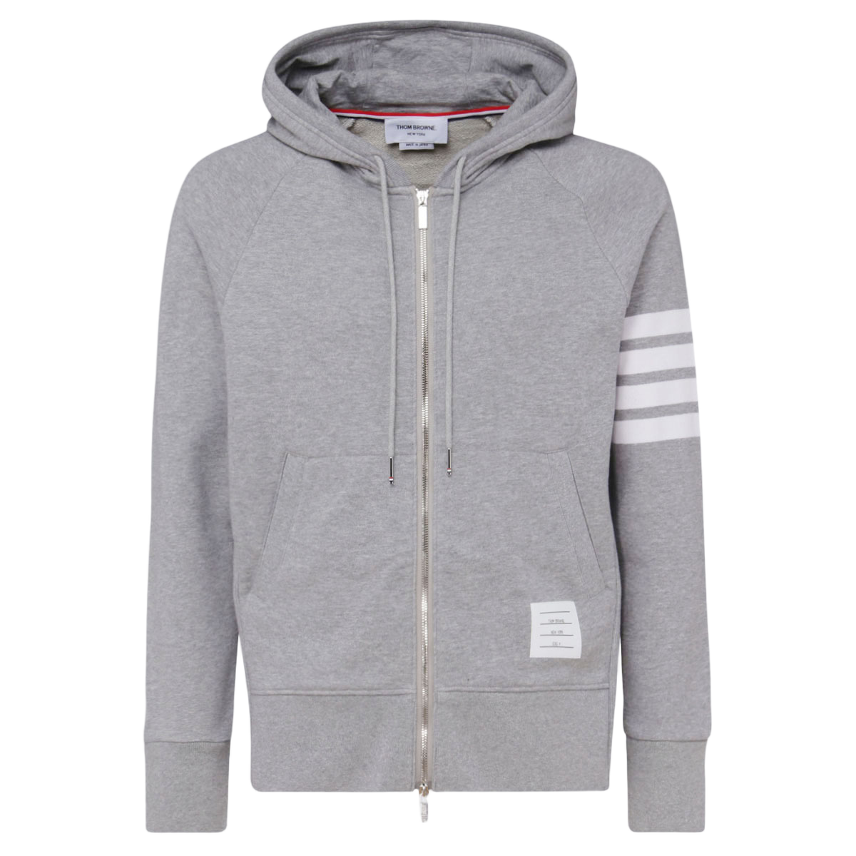 Grey Zip-Up Hoodie with Contrasting Stripes