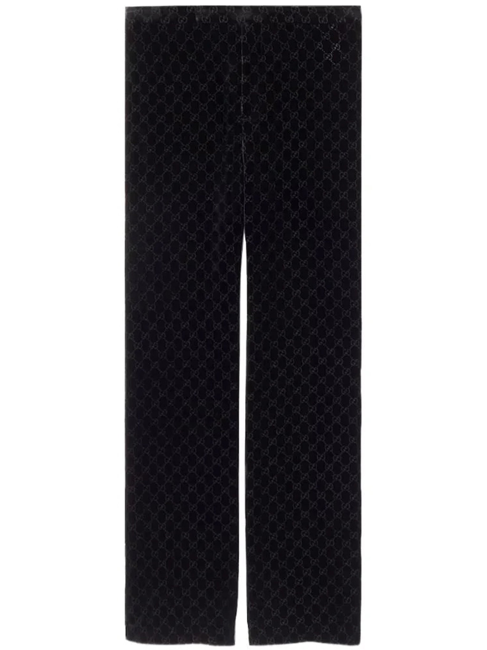 Black Straight-Leg Subtle Monogram Velvety Pants