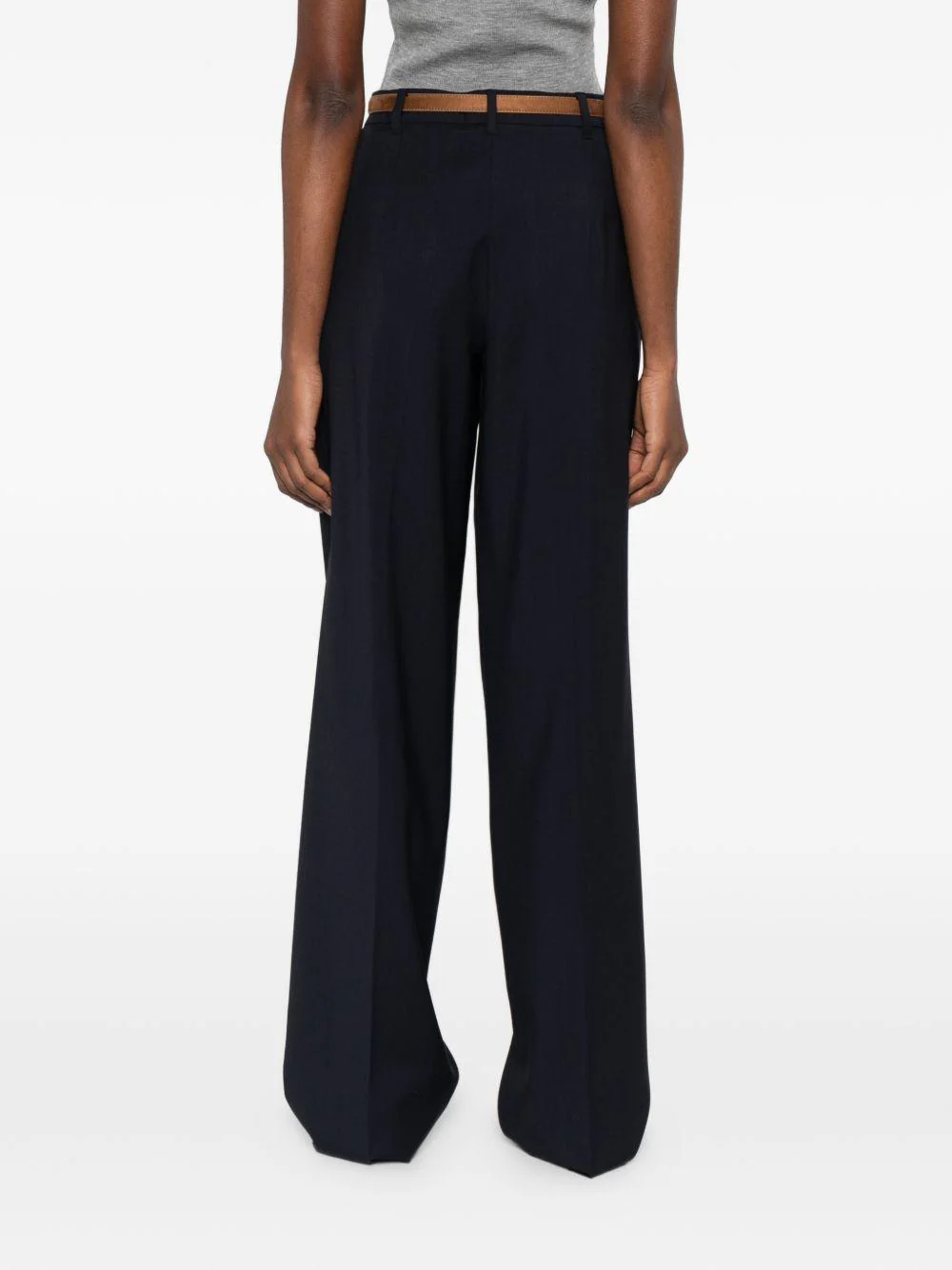Pleated High-Waist Wide-Leg Trousers with Slim Belt