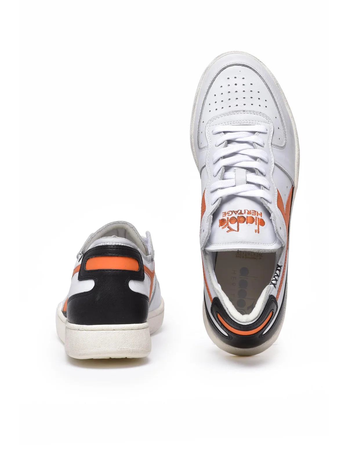 Grey Orange Leather Basket Row Sneakers