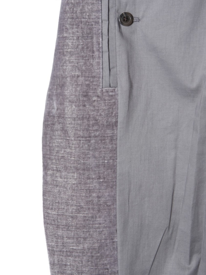 Textured Grey Velvet Single-Breasted Jacket