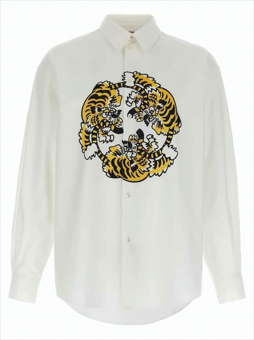Long-Sleeve Casual Shirt with Intertwined Tiger Graphic