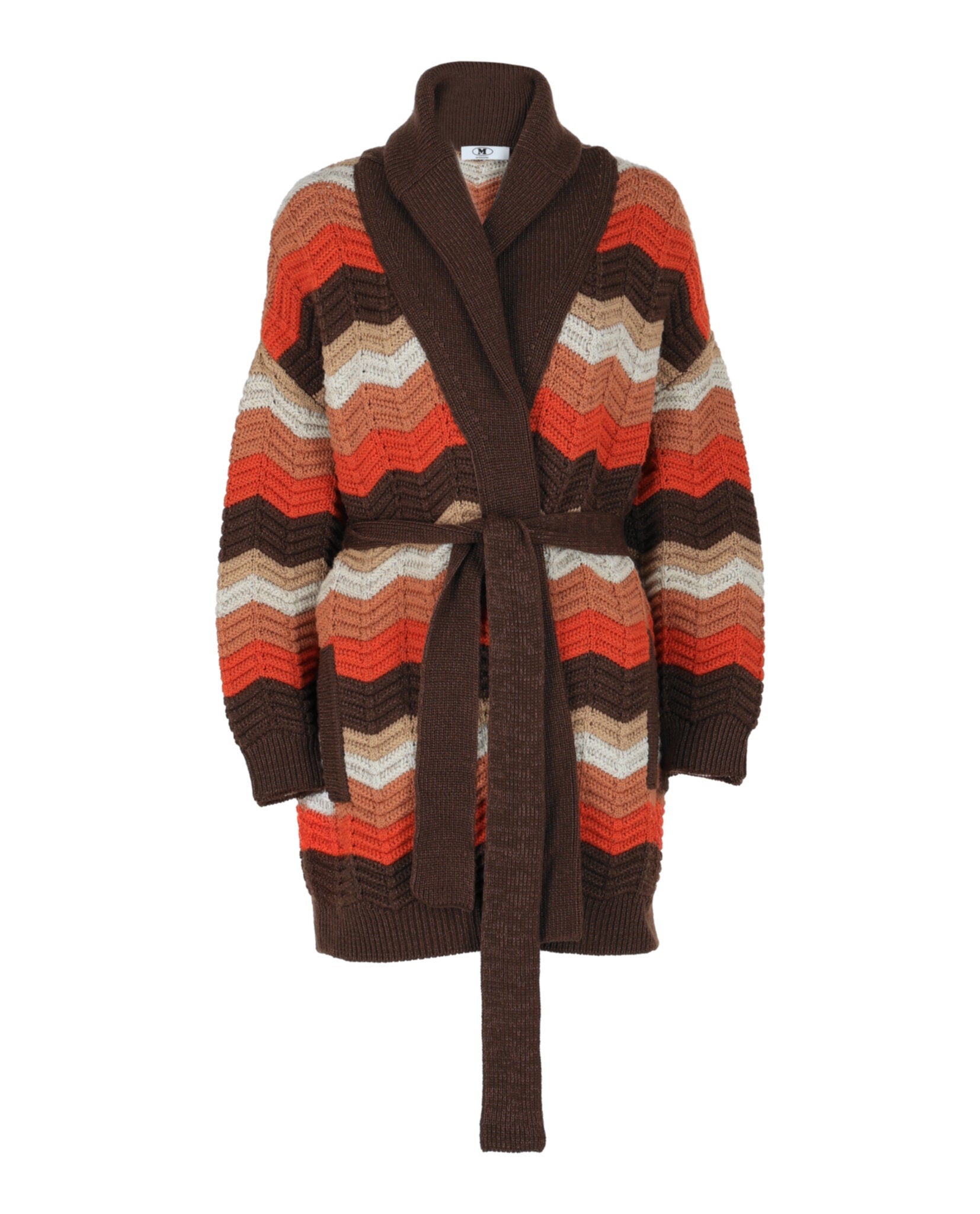 Chevron-Patterned Belted Cardigan