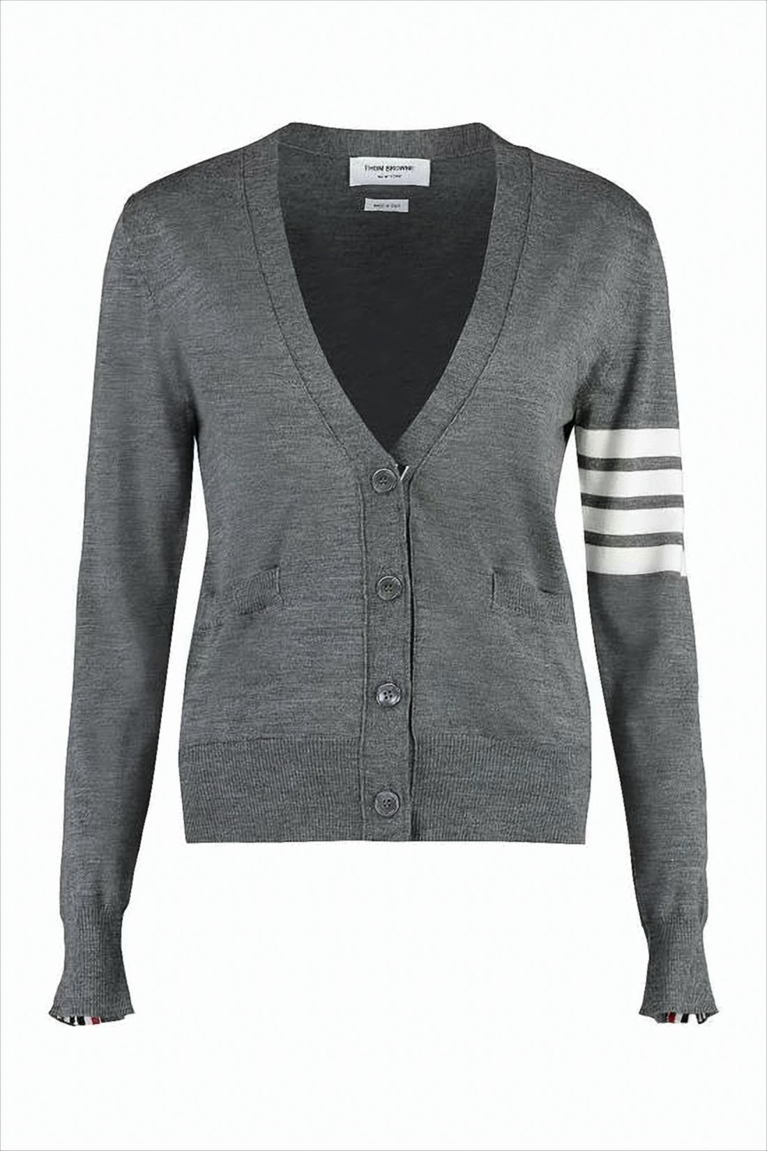 Cropped Merino Wool Cardigan with Tricolor Detail