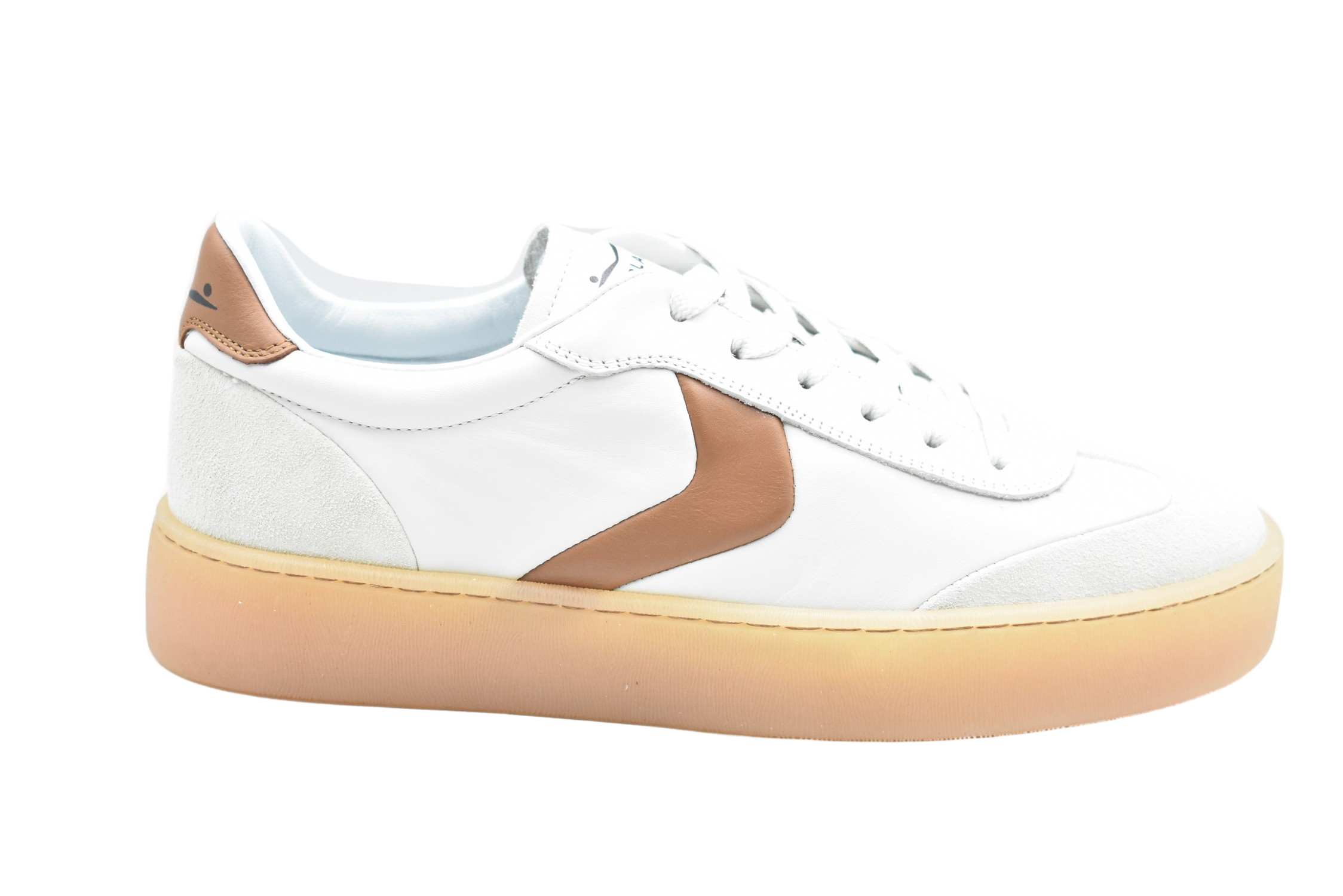 Cognac-White Low-Top Sneakers With Suede