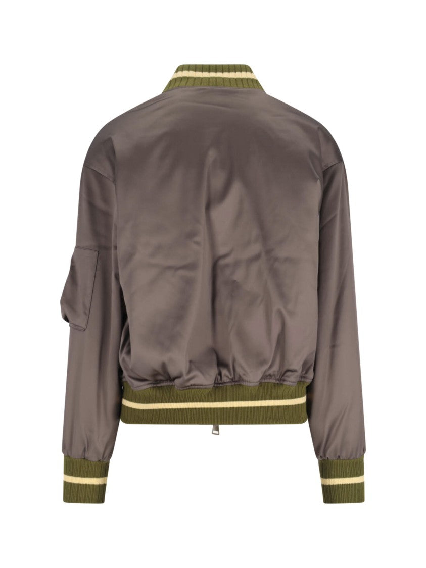 Bomber-Style Grey Jacket With Ribbed Details