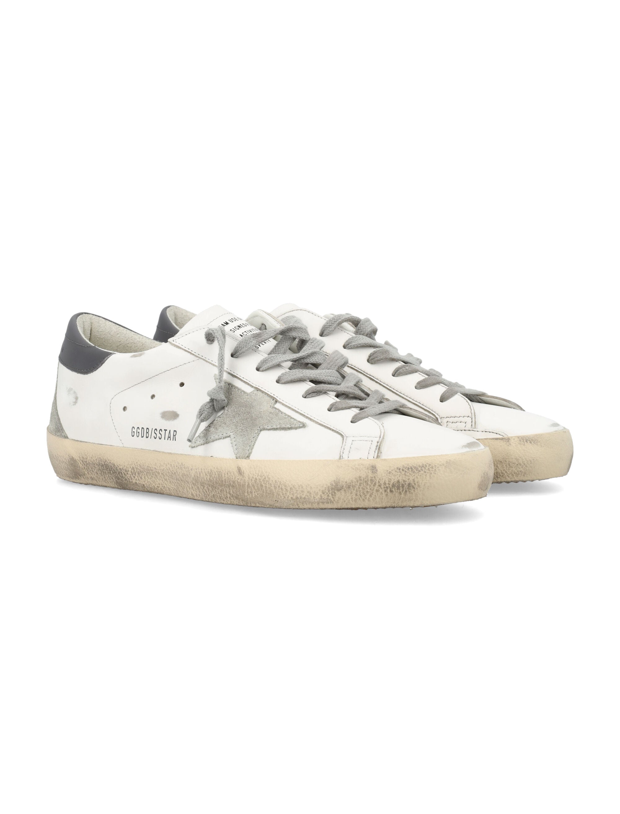 Low-Top White Leather Sneakers with Distressed Vintage Finish