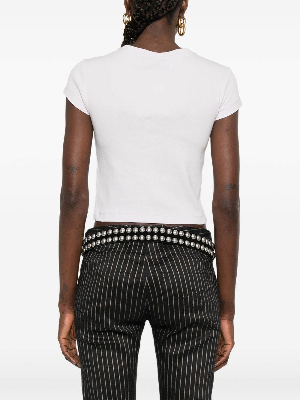 Fitted Ribbed Knit Top With Round Neckline