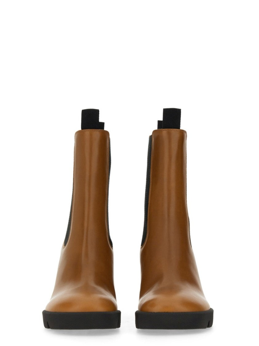 Leather Boots With High Block Heel